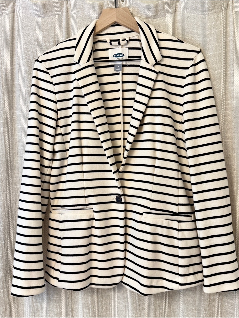 Old Navy White Navy Striped Knit Jersey Blazer Medium
